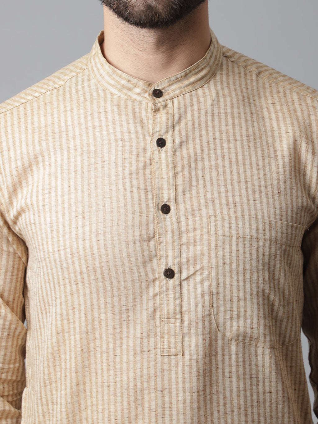 Even Apparels Beige Pure Cotton Kurta With Band Collar - Distacart