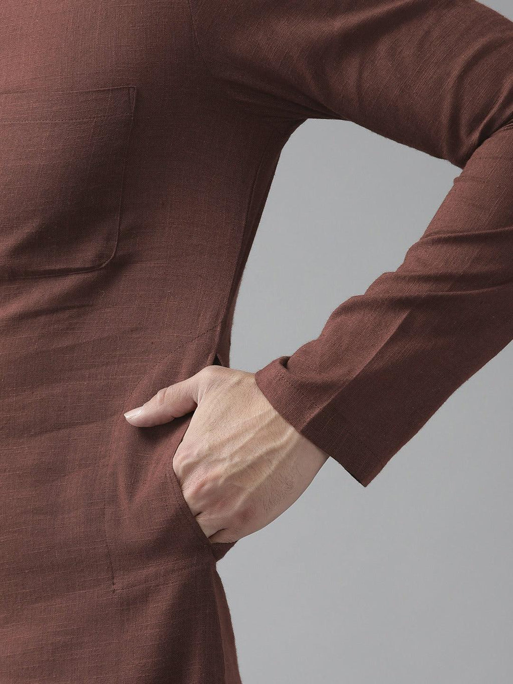 Fabmade Men Brown Cotton Linen Kurta