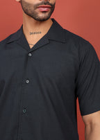 Fabmade Midnight Black Cuban Collar Shirt