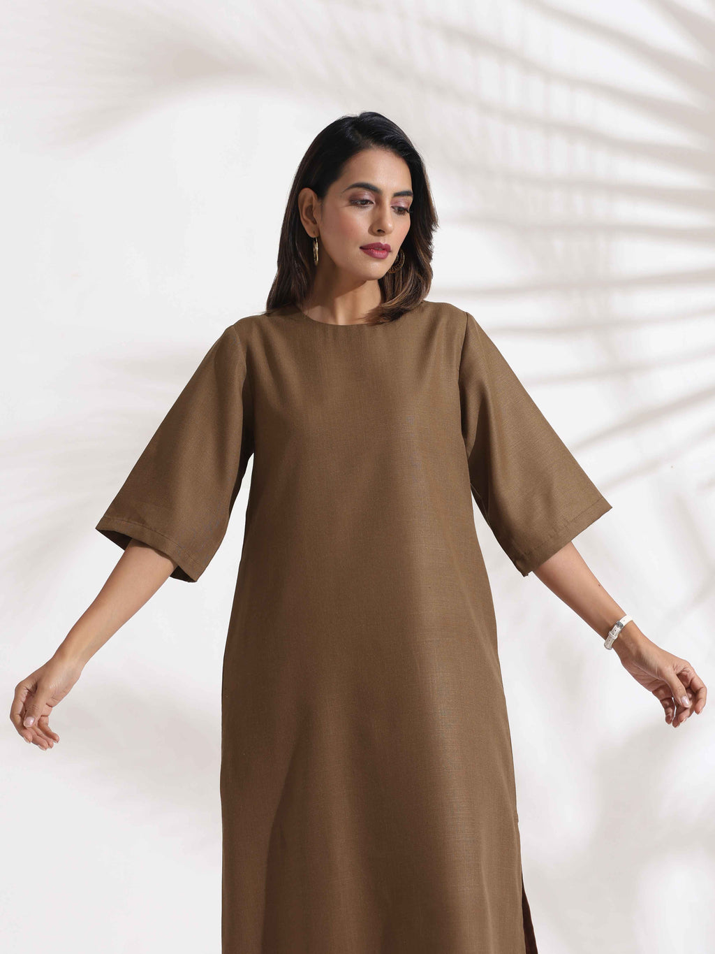 trueBrowns Brown Slub Dress - Distacart