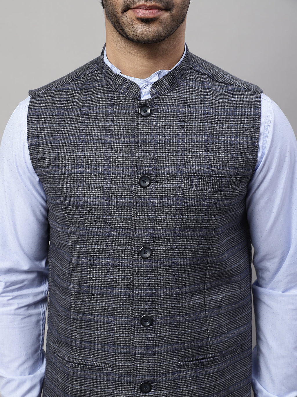 Even Apparels Men's Grey Nehru Jacket With Welt Pockets