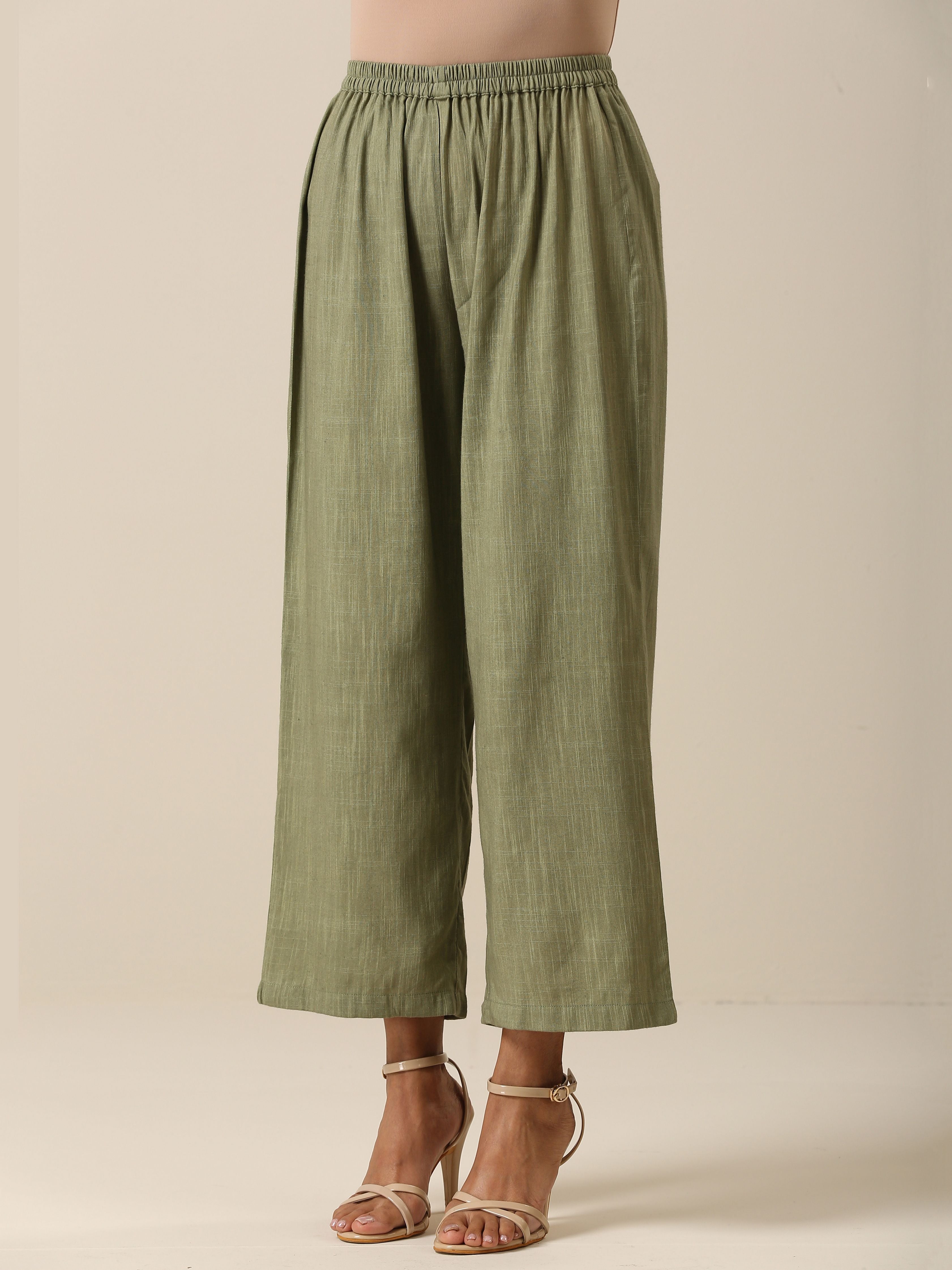 trueBrowns Sage Slub Texture Angrakha Pant Set | Relove - Distacart