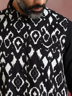 trueBrowns Men's Black Ikat Print Cotton Reversible Nehru Jacket