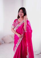 Lorenvalley Fashion Magenta Jimmy Choo with Embroidery Threads Codding & Sequins Work Saree with Blouse - Distacart
