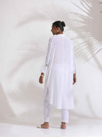trueBrowns White Cotton Schiffli Shirt Kurta Set - Distacart