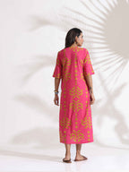 trueBrowns Pink Cotton Print pleated Dress - Distacart