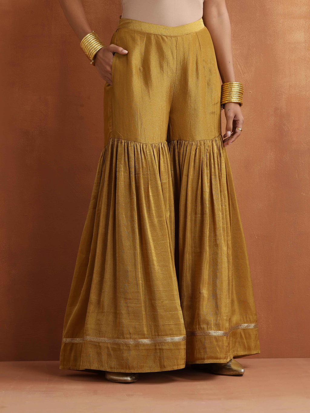 trueBrowns Gold Tissue Sharara Dupatta Set - Distacart