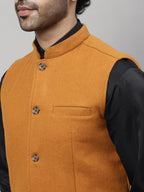 Even Apparels Men's Orange Pure Wool Nehru Jacket