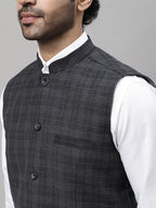 Even Apparels Men's Grey Nehru Jacket With Welt Pockets
