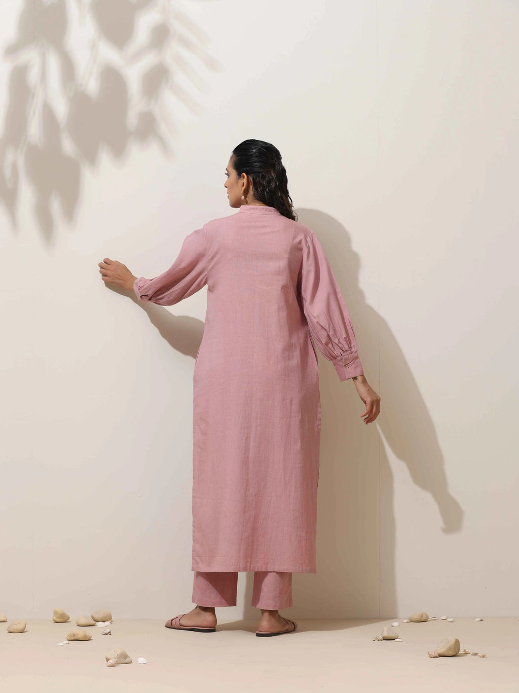 trueBrowns Pink Cotton Linen Kurta Pant Set - Distacart
