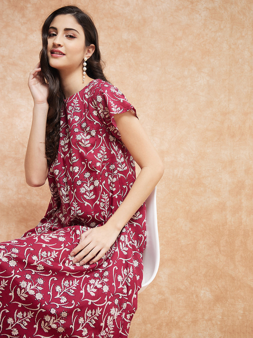 InWeave Women's Wine Cream Floral Print A Line Dress - Distacart