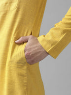 Fabmade Men Yellow Cotton Linen Kurta