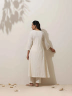 trueBrowns Off White Cotton Linen Angrakha Kurta Pant Set - Distacart