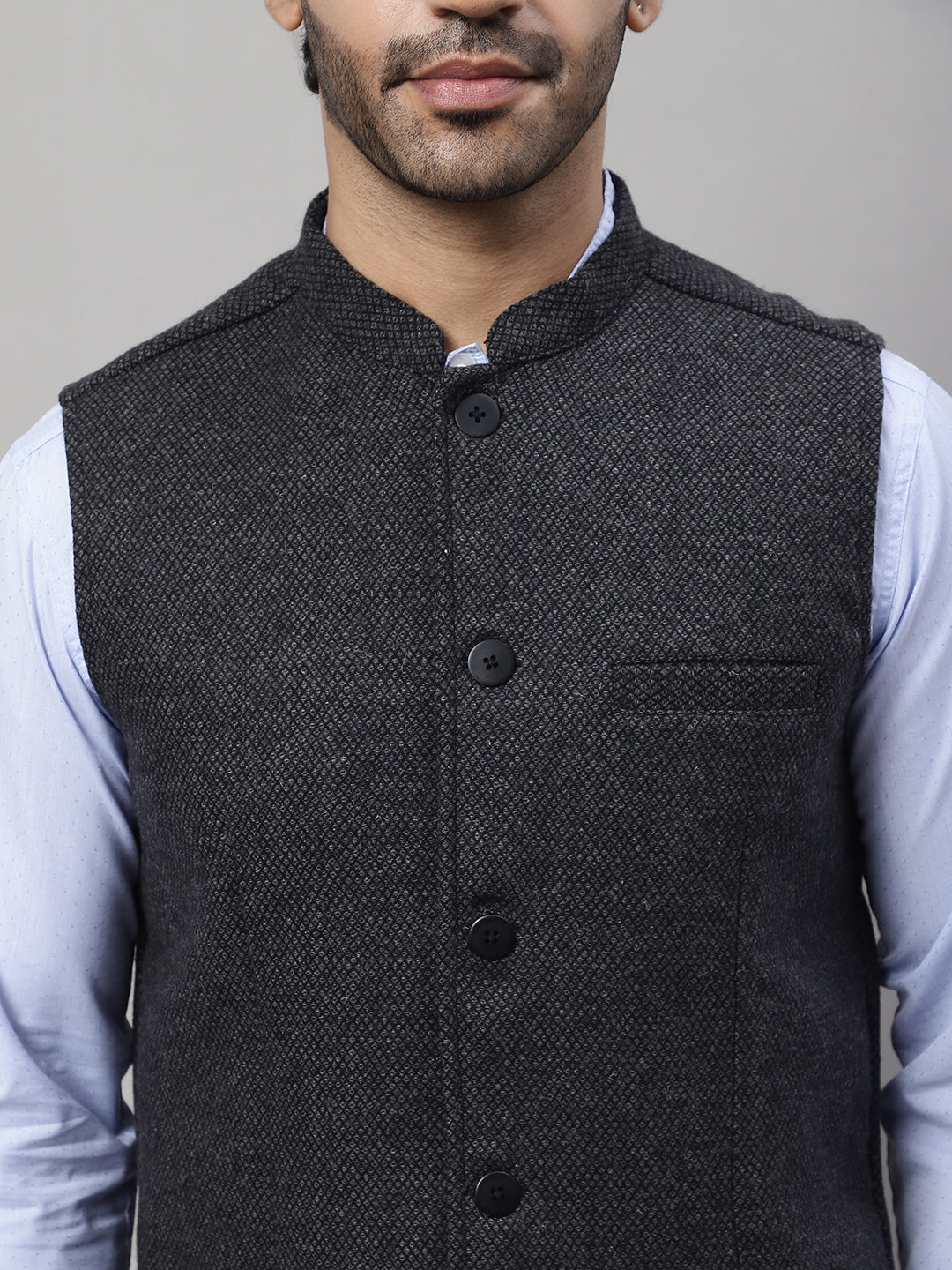 Even Apparels Men's Grey Pure Wool Nehru Jacket