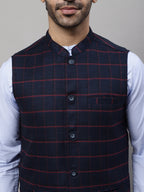 Even Apparels Men's Blue Nehru Jacket With Welt Pockets