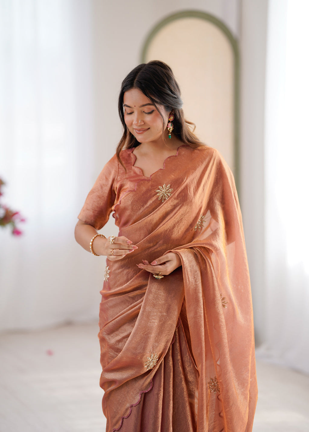 Evanik Designer Heavy Fendy Satin With Beads Embroidered Work Saree With Unstitched Blouse - Distacart