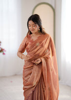 Evanik Designer Heavy Fendy Satin With Beads Embroidered Work Saree With Unstitched Blouse - Distacart