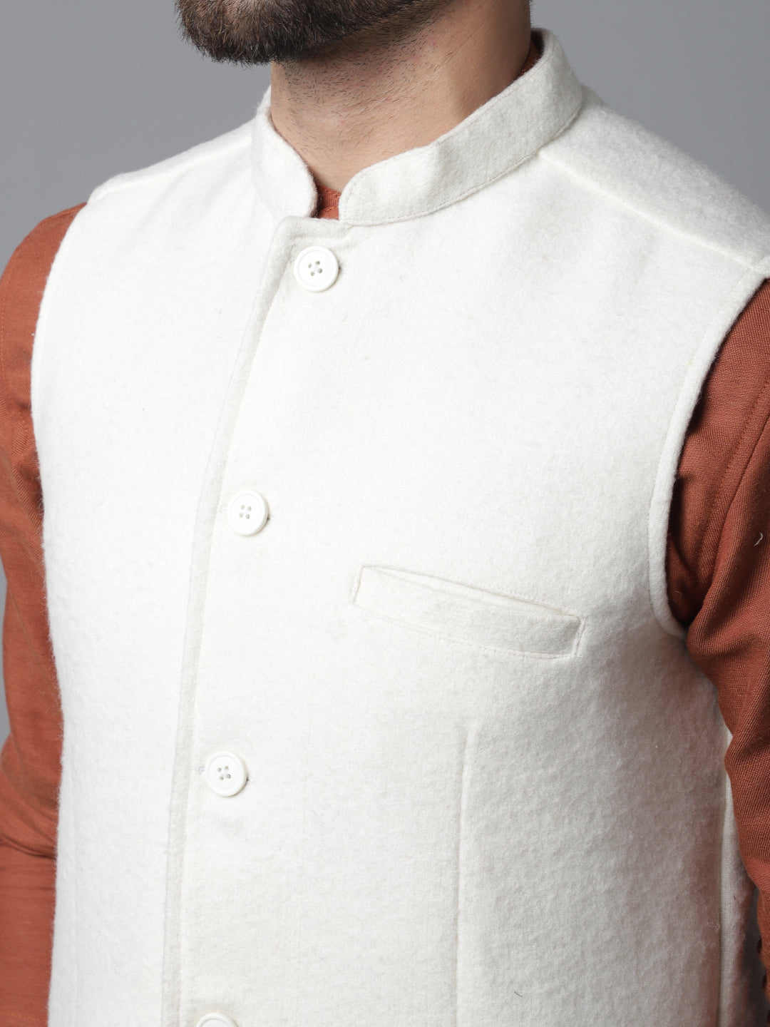 Even Apparels Men's White Pure Wool Nehru Jacket