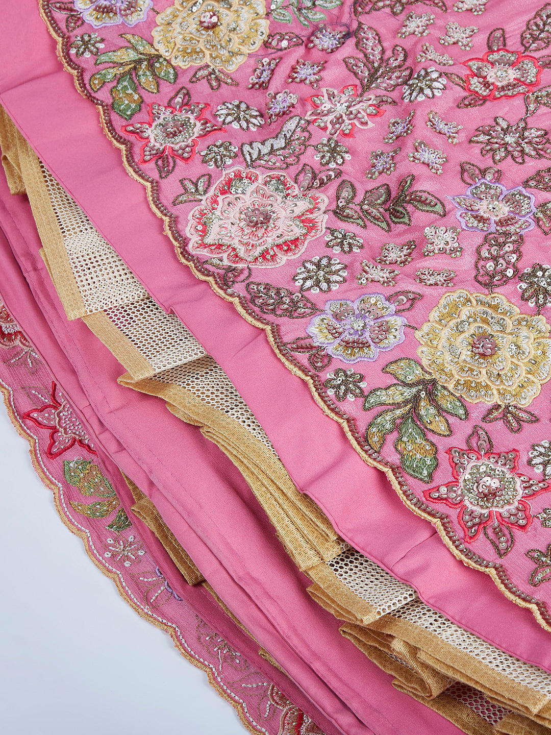 House of Panchhi Lime Green Chiffon Sequins And Thread Embroidery Lehenga Choli & Dupatta