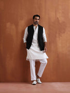 trueBrowns Men's Ivory Sequin Chanderi Kurta