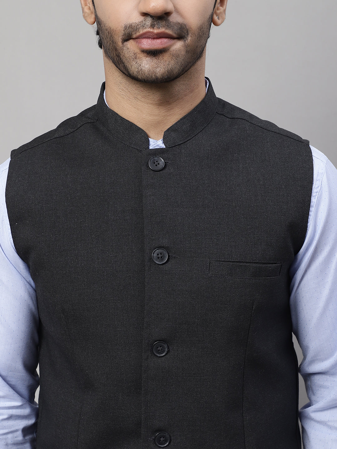 Even Apparels Men's Grey Nehru Jacket With Welt Pockets