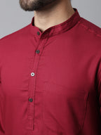 Even Apparels Maroon Pure Cotton Kurta With Band Collar - Distacart