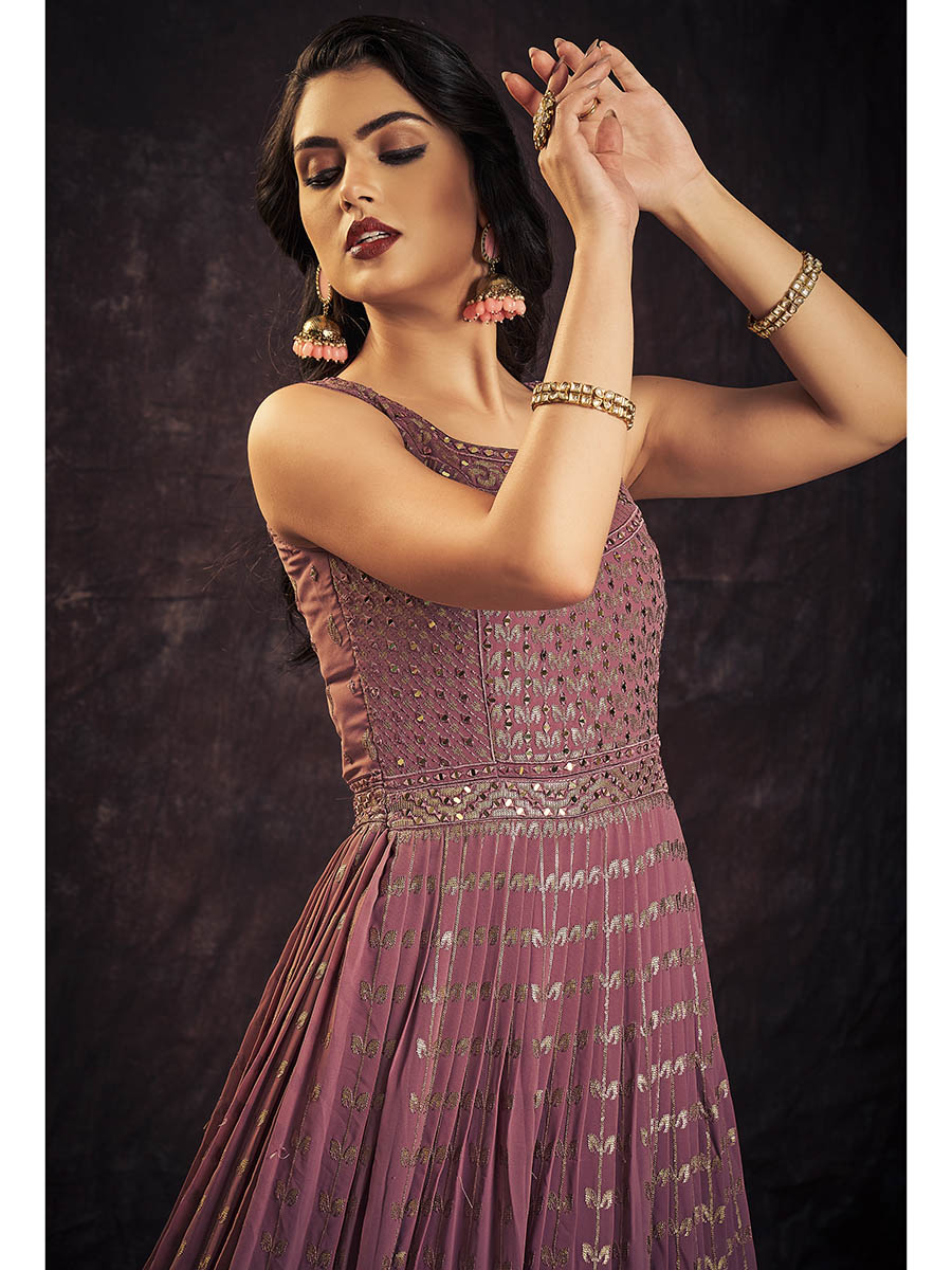Myra Mauve Real Georgette Designer Gown Style Suit - Distacart