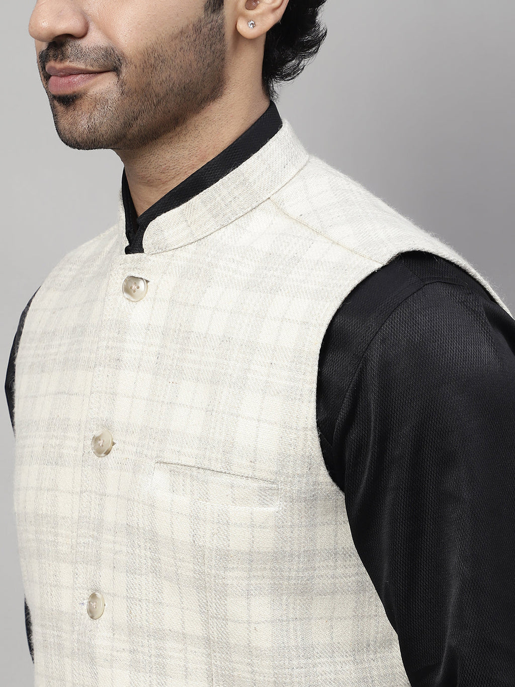 Even Apparels Men's Cream Pure Wool Nehru Jacket