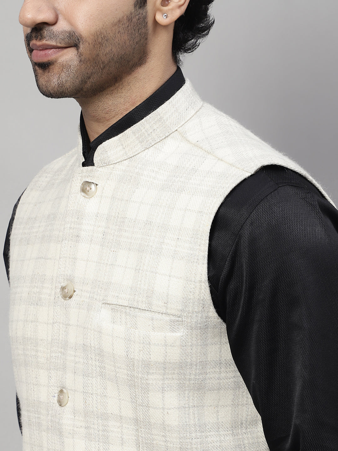 Even Apparels Men's Cream Pure Wool Nehru Jacket
