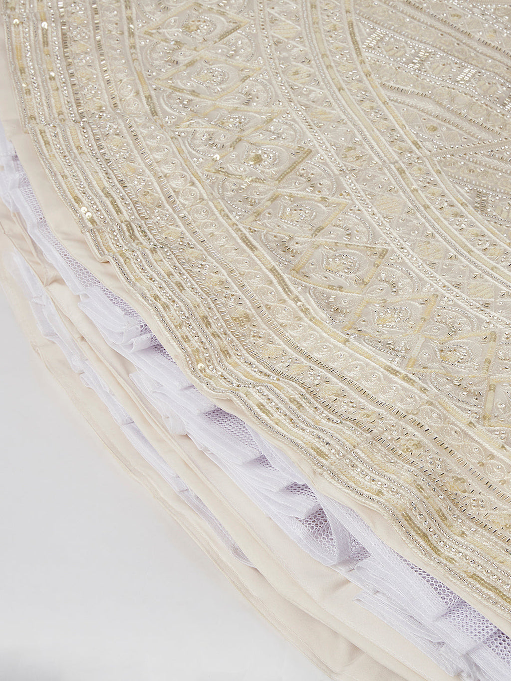 House of Panchhi Cream Net Cutdana, Sequins And Zarkan Embroidery Lehenga Choli & Dupatta