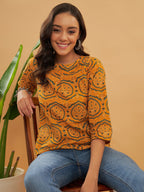 InWeave Women's Haldi Yellow Mughal Kalamkari Top