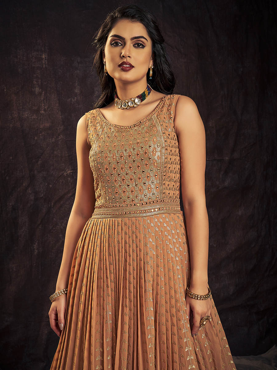 Myra Apricoat Real Georgette Designer Gown Style Suit - Distacart