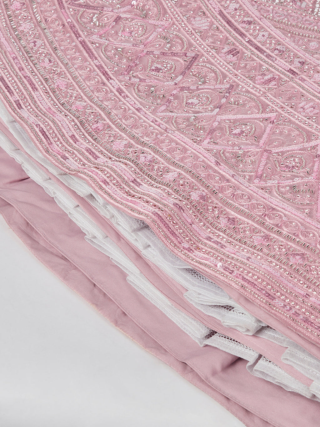 House of Panchhi Pink Net Cutdana, Sequins And Zarkan Embroidery Lehenga Choli & Dupatta