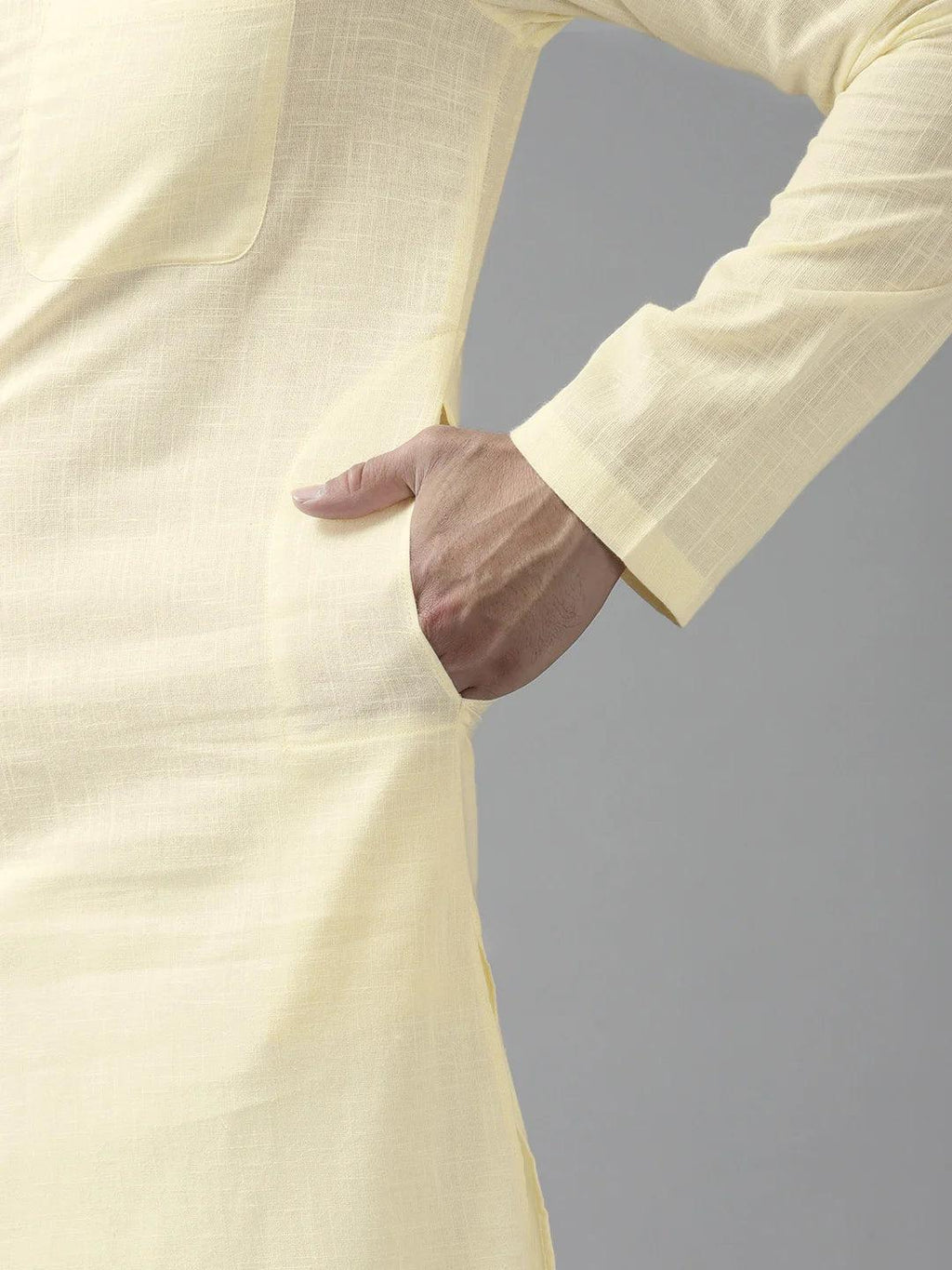 Fabmade Men Cream Cotton Linen Kurta