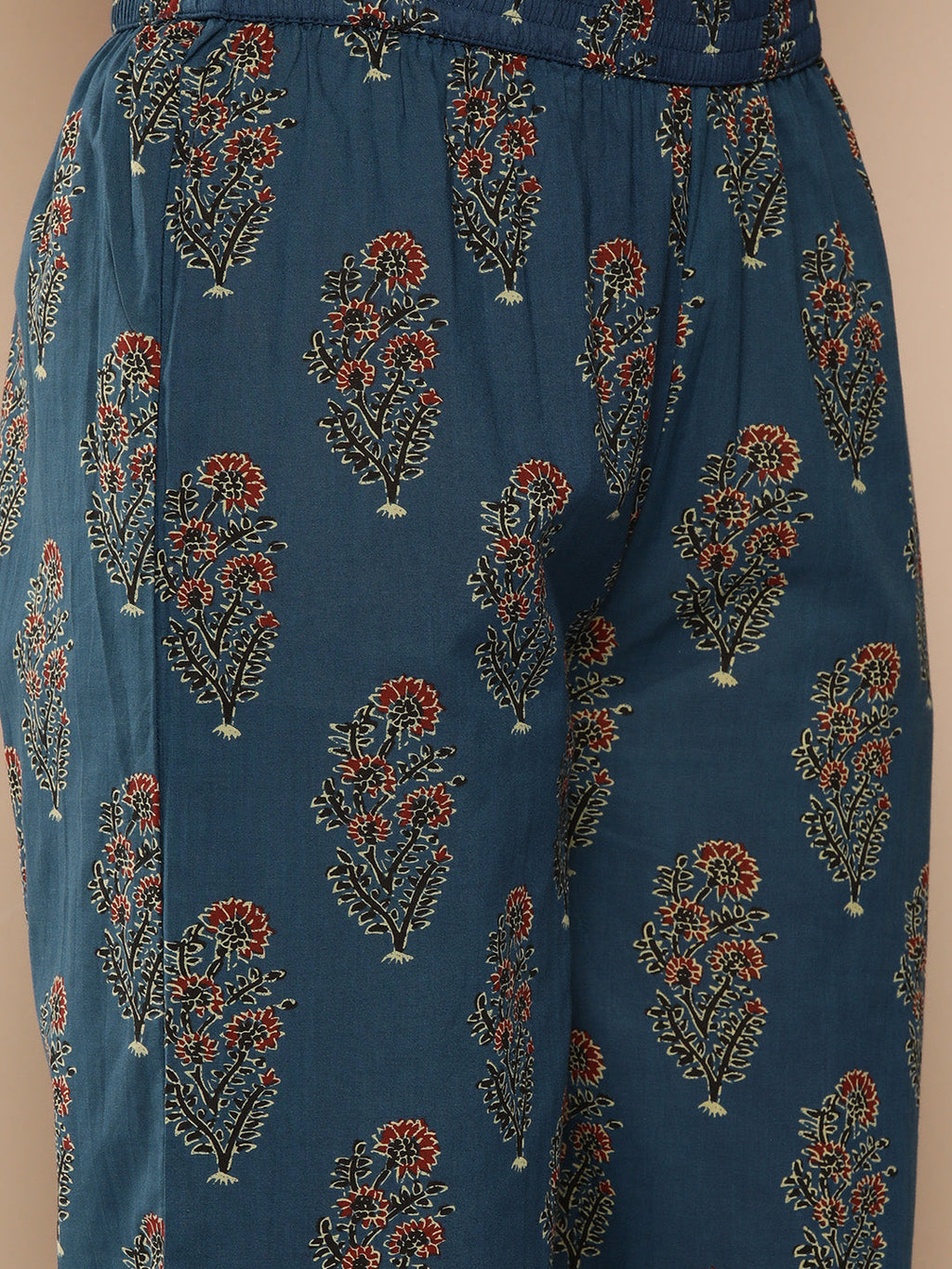 KSUT (House of Varanga) Blue And Rust Yoke Style Anarkali Paired With Printed Palazzo And Ombre Dupatta - Distacart