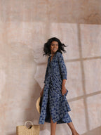 trueBrowns Indigo Dabu Overall Print Cotton Wrap Dress - Distacart