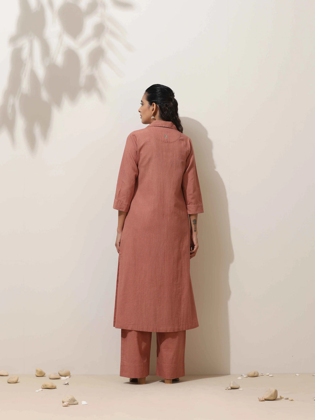 trueBrowns Peach Cotton Linen Kurta Pant Set - Distacart
