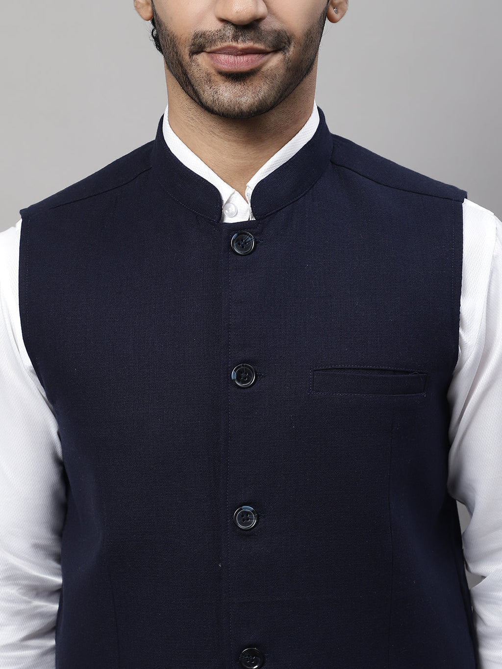 Even Apparels Men's Blue Pure Wool Nehru Jacket