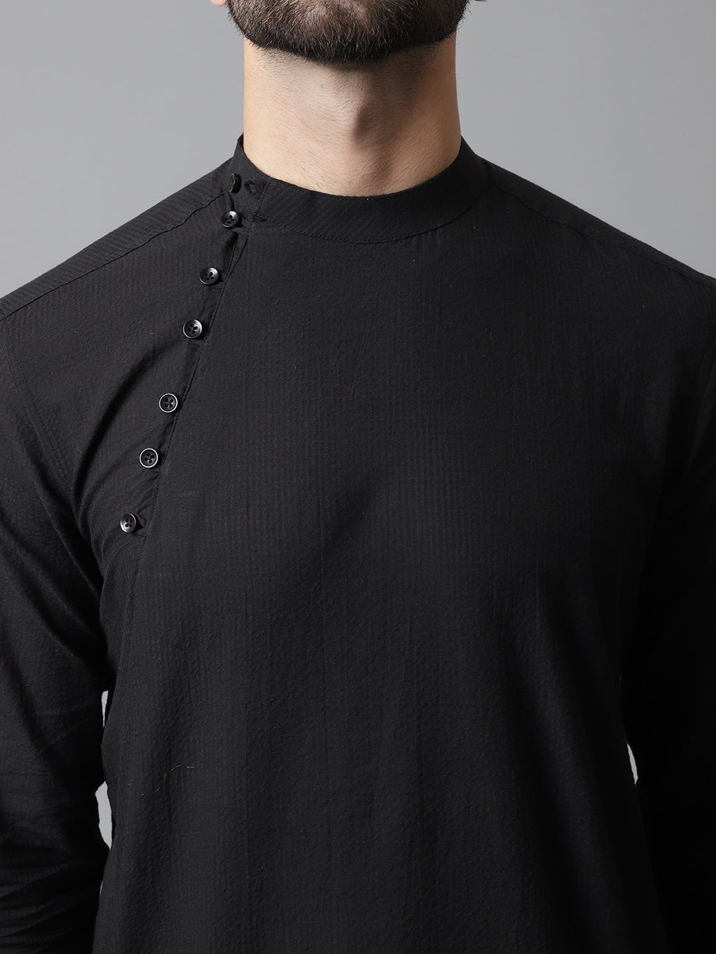 Even Apparels Black Solid Kurta With Band Collar - Distacart