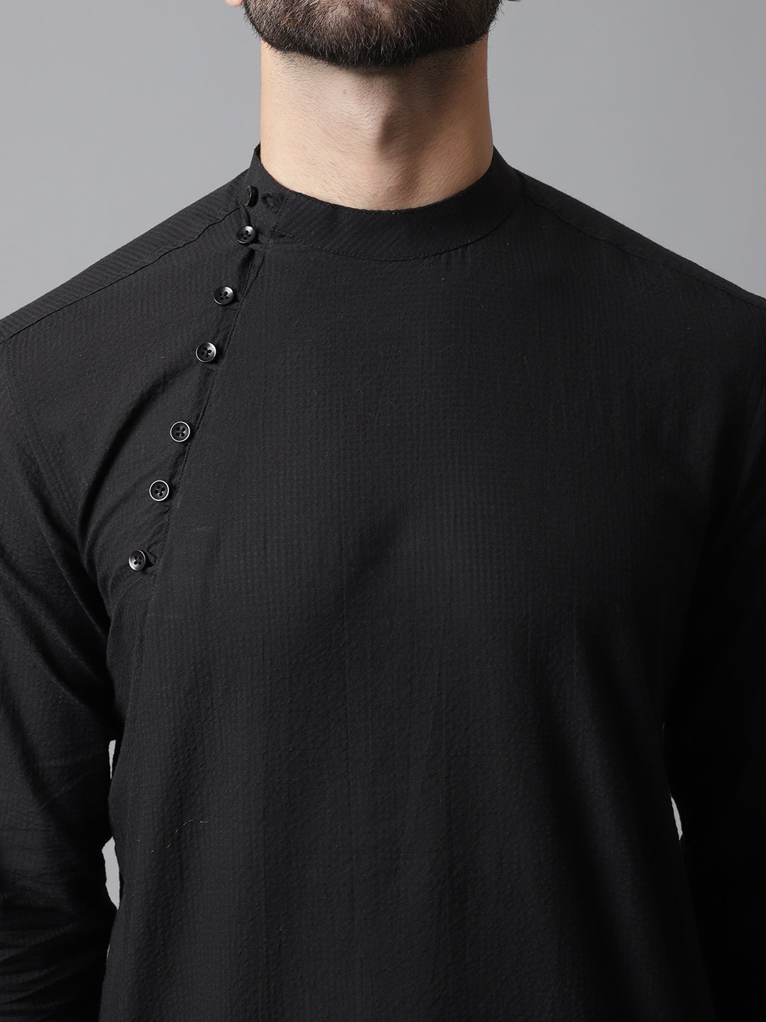 Even Apparels Black Solid Kurta With Band Collar - Distacart