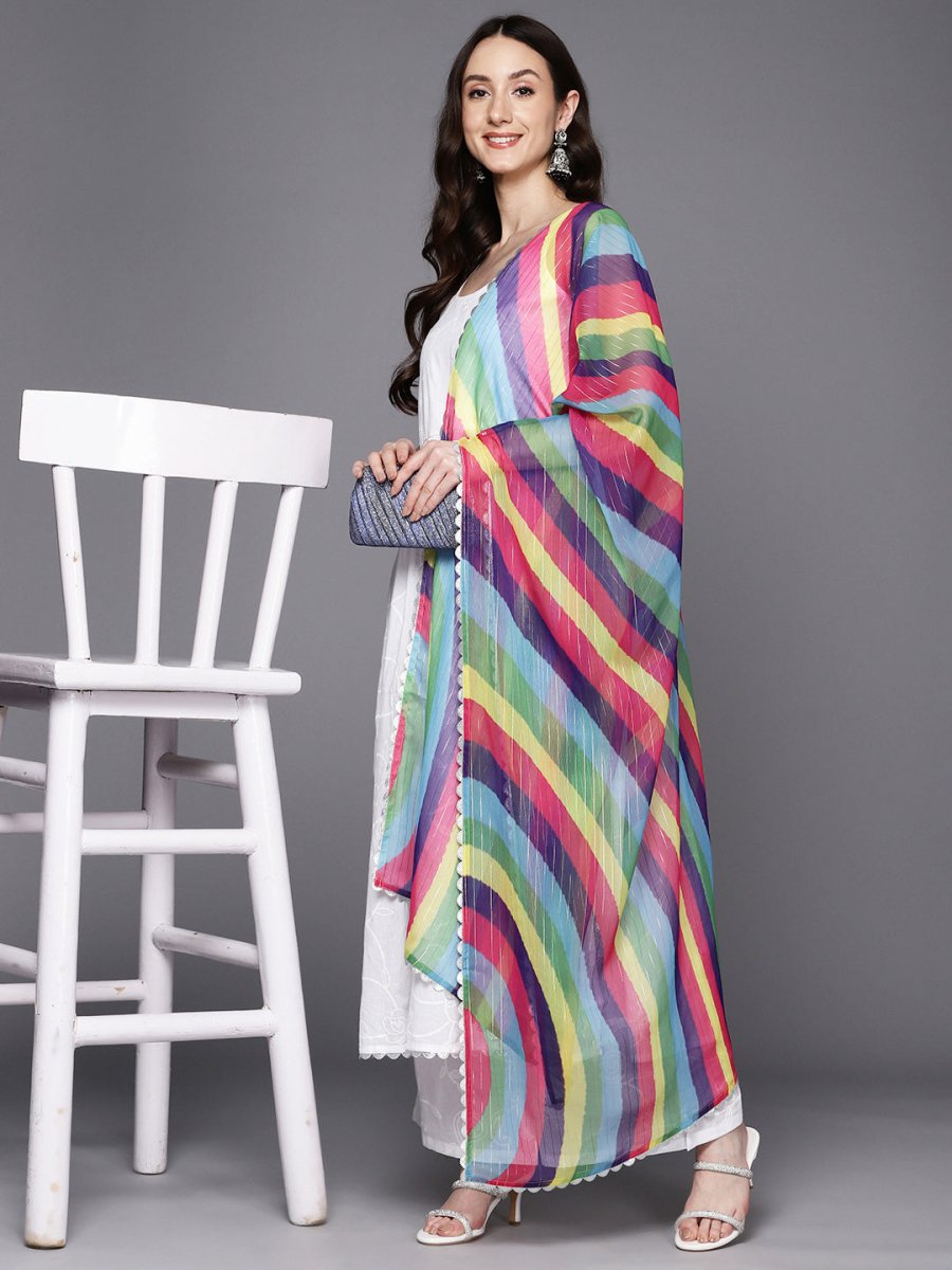 Ahalyaa Floral Printed High Slit Gotta Patti Pure Cotton Kurta With Palazzos & Dupatta