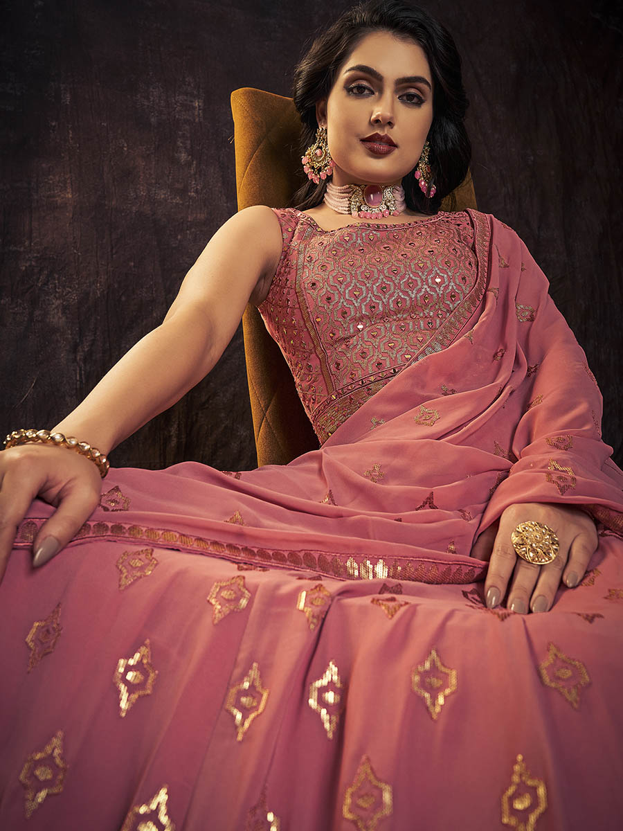 Myra Pink Real Georgette Designer Gown Style Suit - Distacart