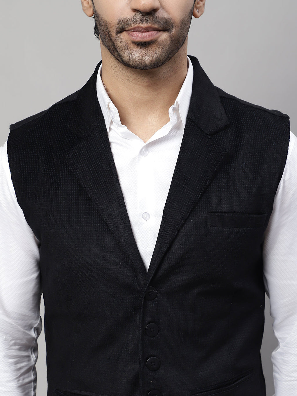 Even Apparels Men's Black Nehru Jacket With Welt Pockets