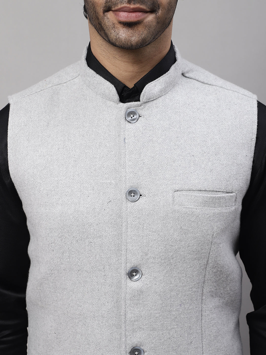 Even Apparels Men's Grey Pure Wool Nehru Jacket