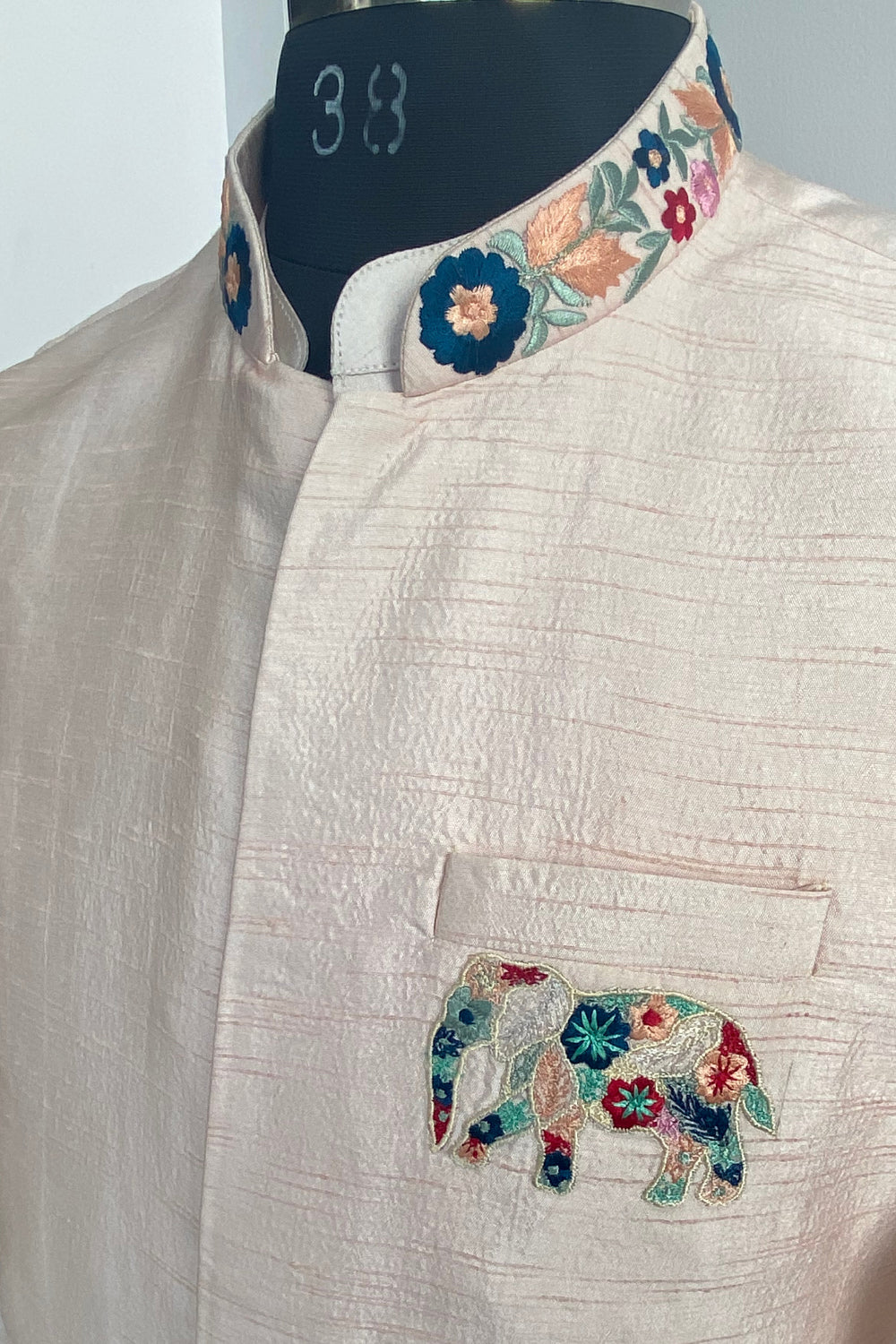 Peach Elephant Designer Men's Nehru Jacket by Hilo Design