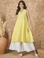 InWeave Light Yellow V Neck Aline Kurta Set