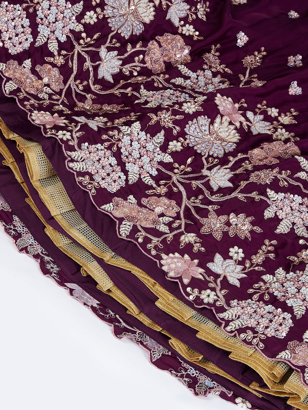 House of Panchhi Purple Pure Georgette Sequins And Thread Embroidery Lehenga Choli & Dupatta