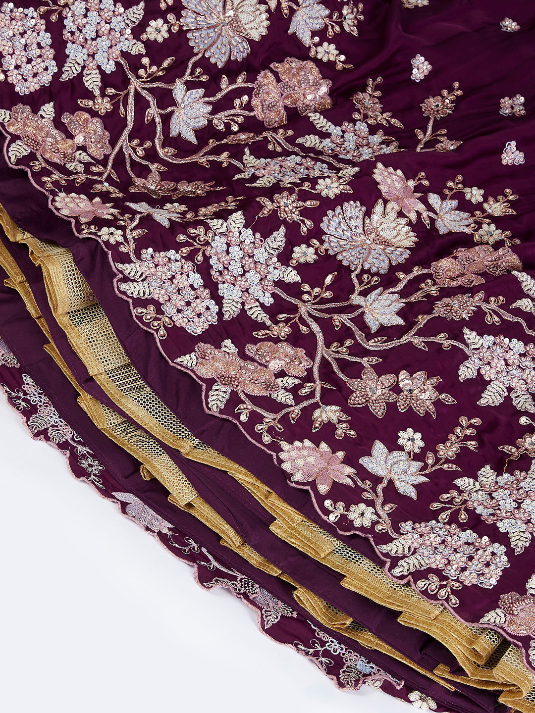 House of Panchhi Purple Pure Georgette Sequins And Thread Embroidery Lehenga Choli & Dupatta