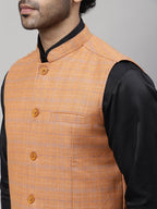 Even Apparels Men's Orange Nehru Jacket With Welt Pockets