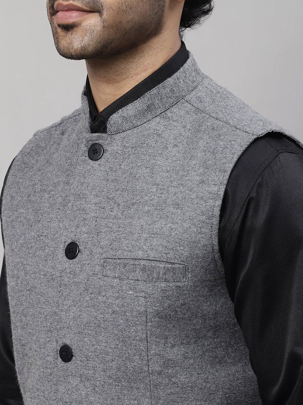 Even Apparels Men's Grey Pure Wool Nehru Jacket